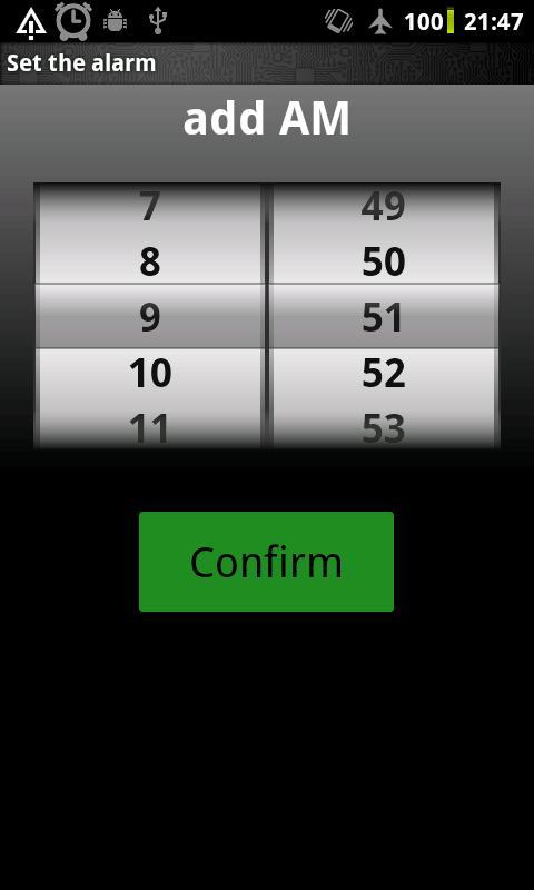 Alarm Clock WHEEL LIST am pm