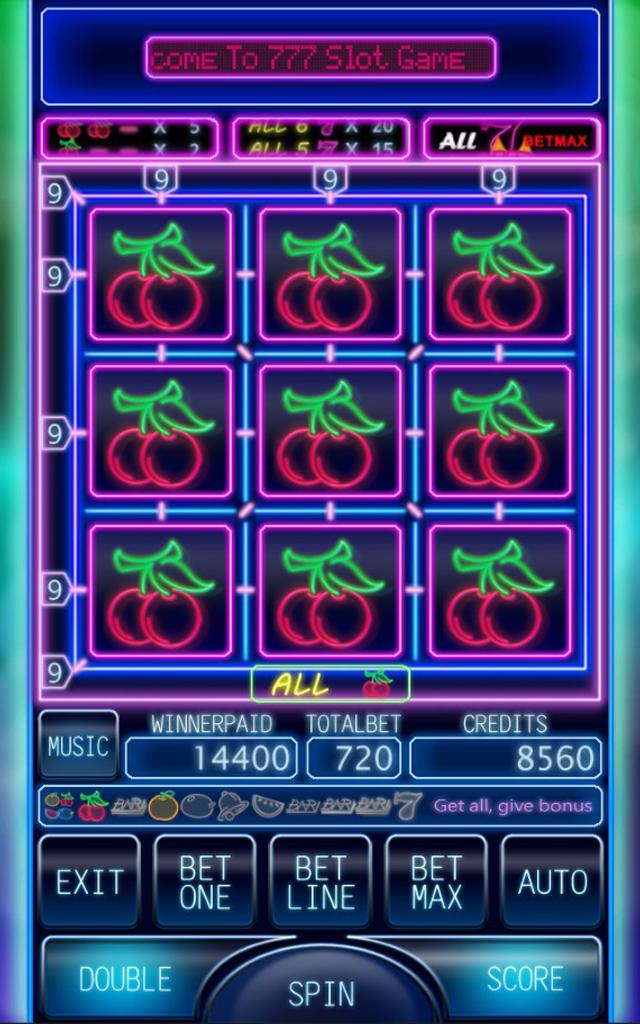 777 Fruit Neon Slot Machine Cherry Master